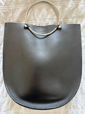 Round-Handle Black Leather Mini Bag